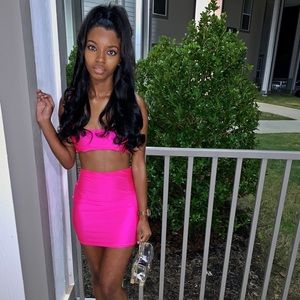 Neon pink two piece skirt set